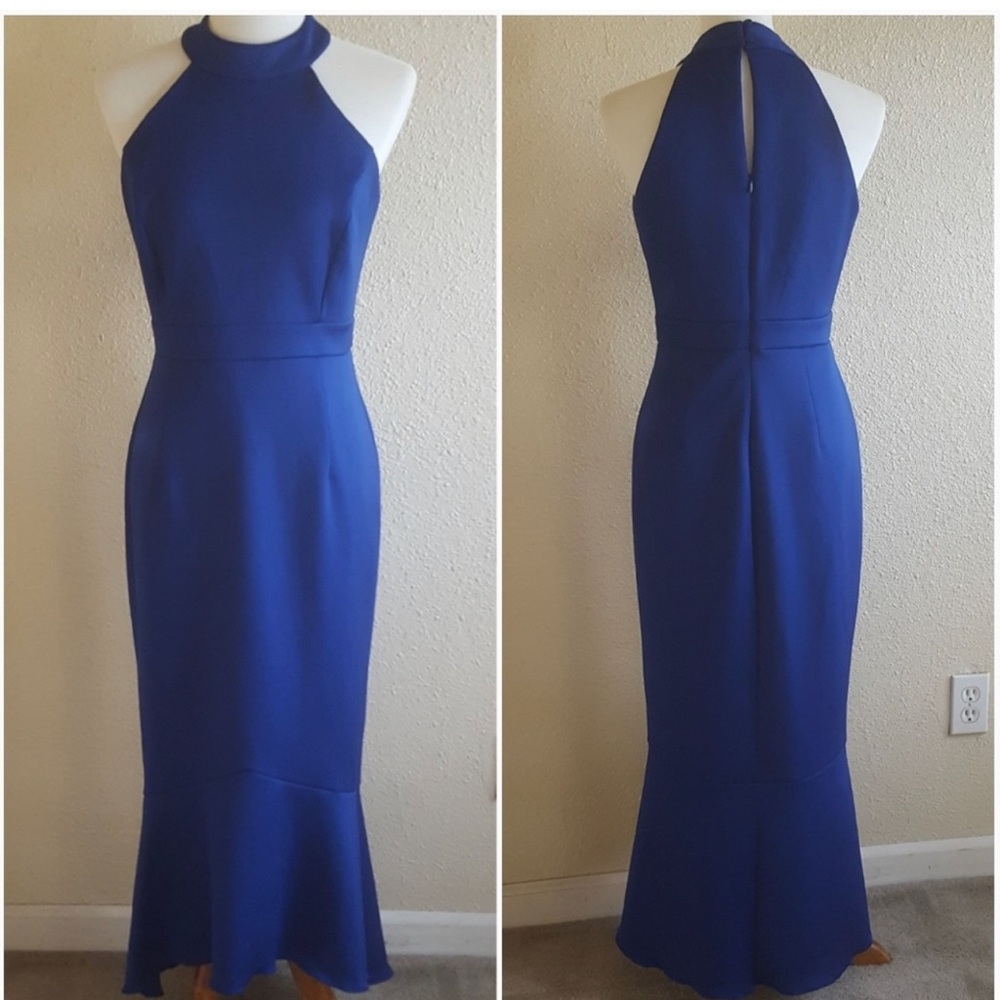 Halter Top Sleeveless Keyhole Back Blue Dress 8